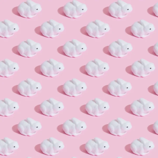 Minimal Easter Pink Concept Pattern White Bunnies — Stock Photo, Image