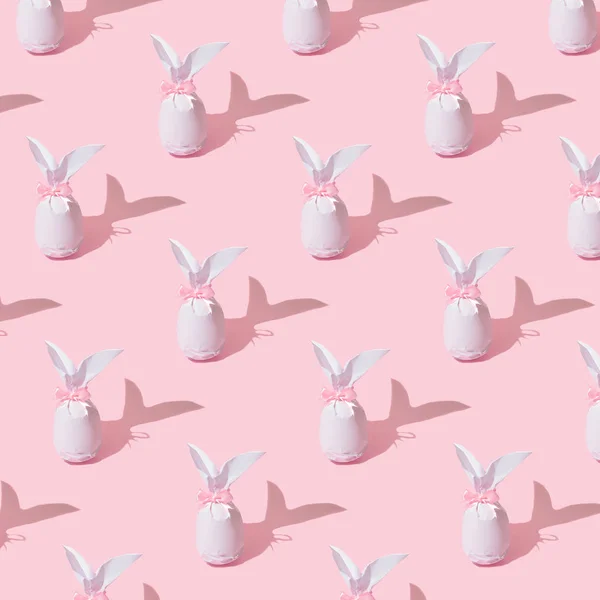 Creative Pattern Paper Bunny Eggs Pastel Pink Background Minimal Holiday — Stock Photo, Image