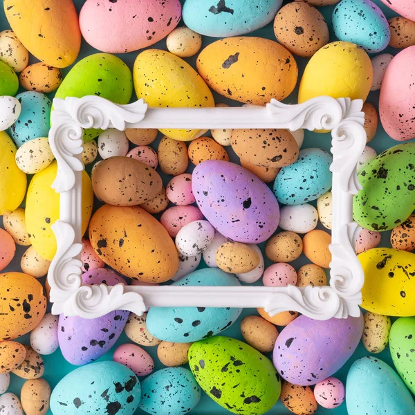 Easter Composition Made Colorful Eggs Vintage Frame Creative Holiday Concept — Stock Photo, Image
