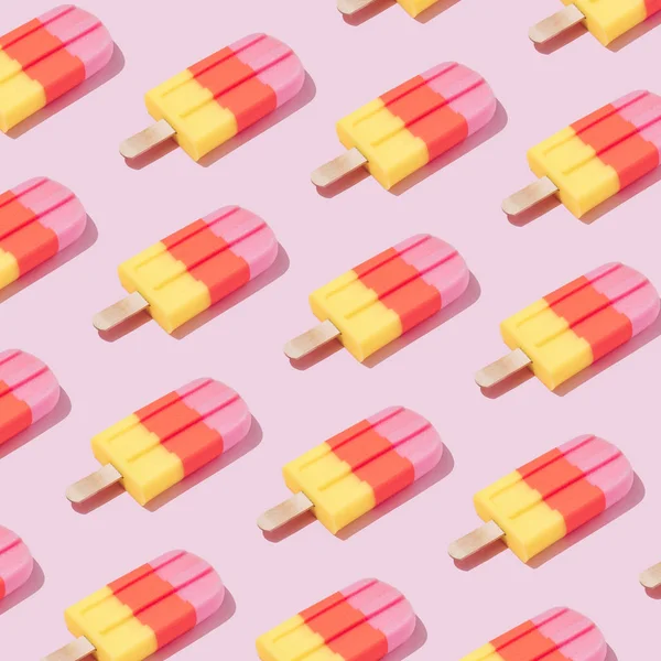 Pattern Colorful Ice Cream Popsicles Pastel Pink Background Minimal Summer — Stock Photo, Image