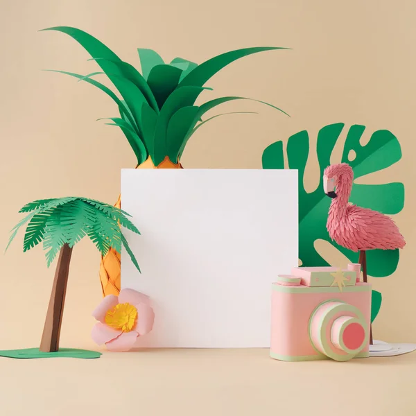 Hermoso Pájaro Flamenco Papel Con Palmera Nota Tarjeta Papel Sobre — Foto de Stock