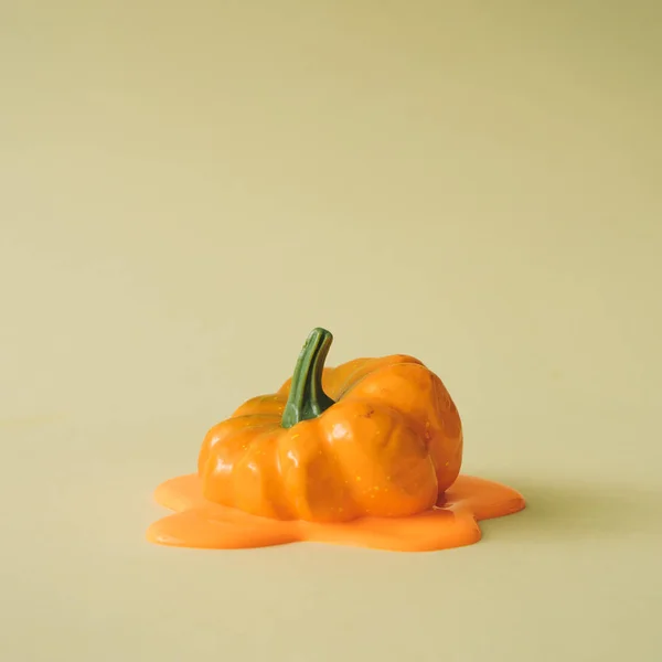 Orange Melting Pumpkin Halloween Thanksgiving Day Concept Stock Picture