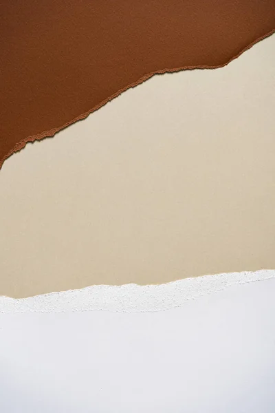 Earthy Brown Beige White Torn Paper Background Overhead Summer Theme — Stock Photo, Image