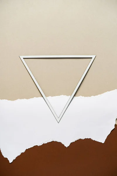 Earthy Brown Beige White Torn Paper Background Triangle Shape Overhead — Stock Photo, Image