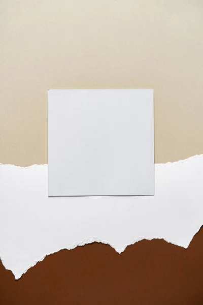 Earthy Brown Beige White Torn Paper Background Sqare Card Note — Stock Photo, Image