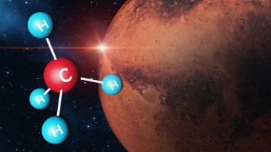 Methane Molecule with Mars Background clipart
