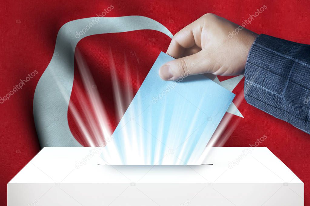 Turkey - Voting On Ballot Box With National Flag Background 