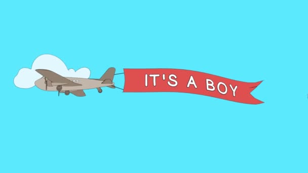 Flugzeug Fliegt Mit Boy Banner Durch Die Wolken Nahtlose Schleife — Stockvideo