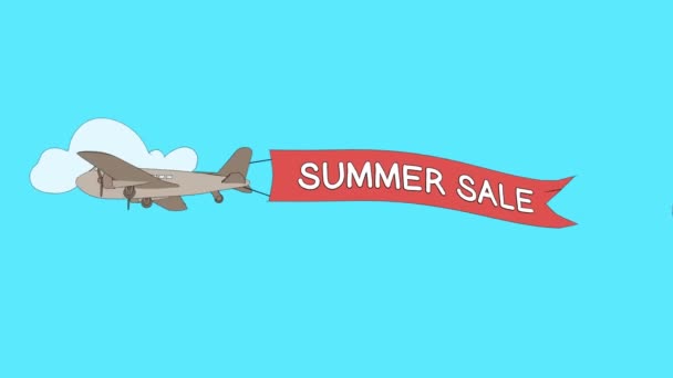 Avion Passe Travers Les Nuages Avec Bannière Summer Sale Boucle — Video