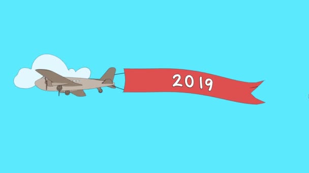 Airplane Passing Clouds 2019 Banner Seamless Loop — Stock Video