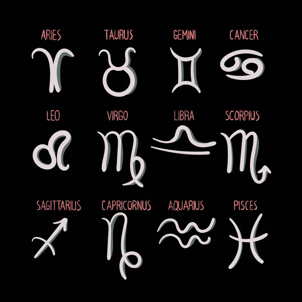 Hand Drawn Horoscope Signs Illustration Black Background — Stock Photo, Image