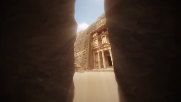 Staré Jordánské Město Petra Pohled Pokladnu Úzkého Průchodu Siq Který — Stock video