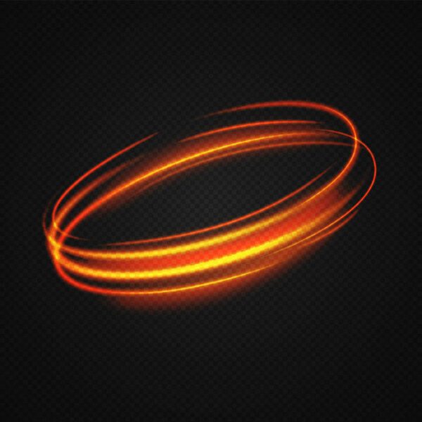 Neon blurry circles at motion . Vector swirl trail effect . Abstract luminous rings slow shutter speed effect . Light painting . Abstract lights at motion exposure time. Isolated on transparent .