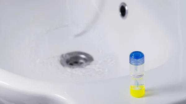 Eye Lenses Stand Container Sink Bathroom Place Inscription — Stock Photo, Image