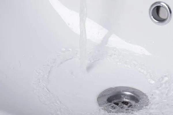 Hot Water Flows Tap White Sink — Stock Photo, Image