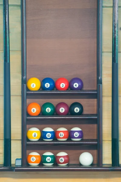 Підставка Більярдних Кульок Розташованих Порядку Фоні — стокове фото