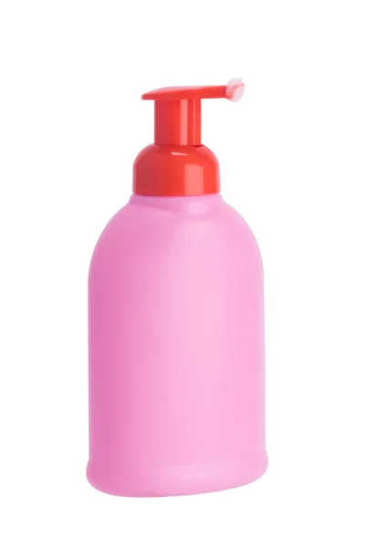 Flacone Rosa Con Dispenser Sapone Liquido Isolato Bianco — Foto Stock