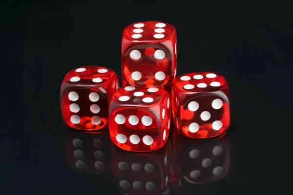 Set Red Game Cubes Black Background Reflection — Stock Photo, Image