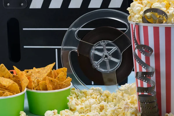 Popcorn Bande Vidéo Concept Fond Film — Photo