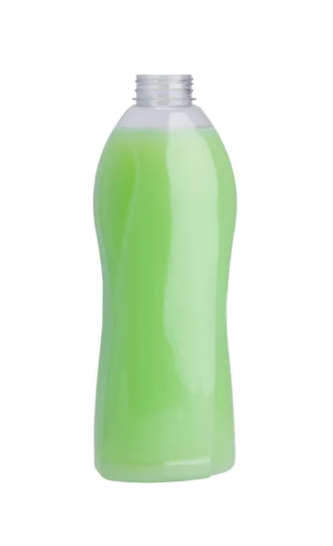 Open Fles Wasverzachter Groene Witte Achtergrond — Stockfoto