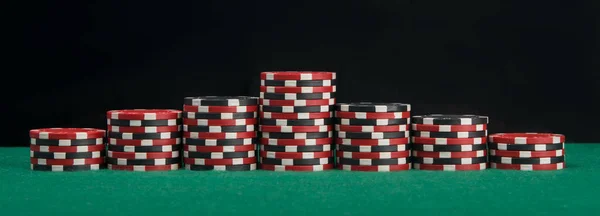 Pyramid Poker Chips Green Table Black Background Place Inscription — Stock Photo, Image