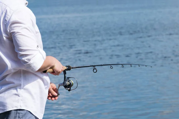 Pescatore Pesca Primo Piano Filante Posto Iscrizione — Foto Stock