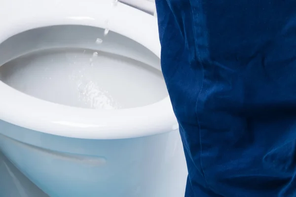 Man Pisses Toilet While Standing Close View — Stock Photo, Image