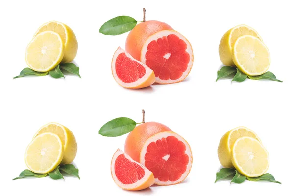 Geïsoleerde Citrus Slices Vers Fruit Gesneden Half Oranje Roze Grapefruit — Stockfoto