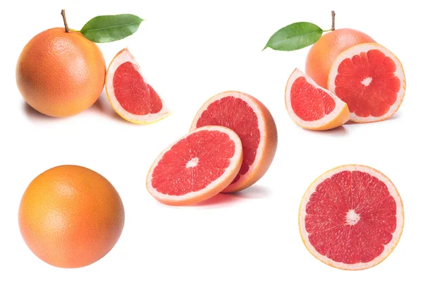 Sammlung Frischer Grapefruitscheiben Isoliert Auf Weiß Collage Hintergrund — Stockfoto