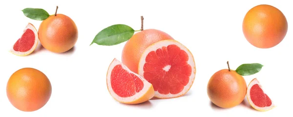 Citrinos Isolados Toranja Rosa Fresca Inteira Fatias Sobre Fundo Branco — Fotografia de Stock