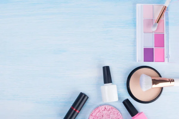Cosas Para Día Maquillaje Una Mujer Encuentran Esquina Del Fondo — Foto de Stock