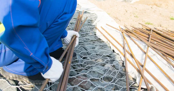 Contra Fondo Varillas Metal Para Construcción Estructuras Hormigón Trabajo Toma — Foto de Stock