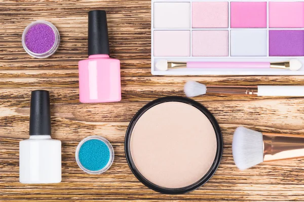 Diversos Artículos Cosmética Decorativa Para Las Mujeres Sobre Fondo Quemado — Foto de Stock