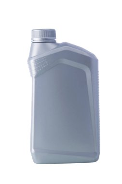 makine yağı şişesi, yan görünüm, beyaz üzerine izole