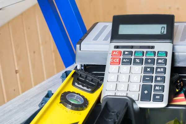 Conjunto Herramientas Calculadora Para Calcular Costo Los Trabajos Reparación Concepto —  Fotos de Stock