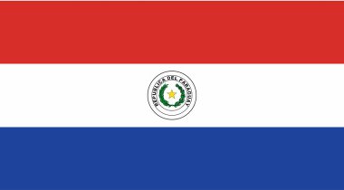 Standart boyut ve orantılı Paraguay resmi bayrak vektörü. Doğru boyut ve renkte ulusal bayrak amblemi.