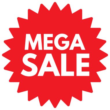 Mega satış etiketi. Kırmızı mega satış ikonu. Mega satış tanıtım etiketi. Vektör illüstrasyonu