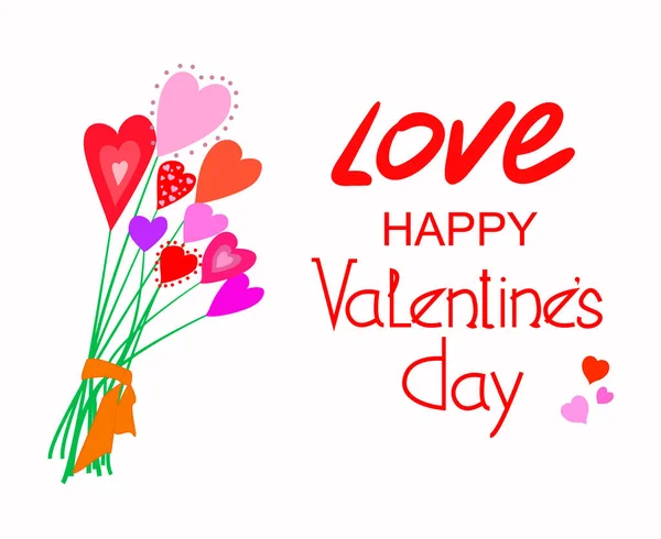 Happy Valentines Day Boeket Van Harten Groet Briefkaart Vectorillustratie — Stockvector