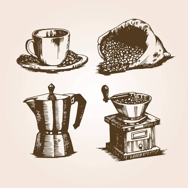 Vector hand drawn vintage coffee and coffee grinder Illustration