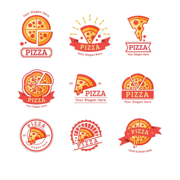 Set of flat pizza icons isolated on white Pizza top view set. We