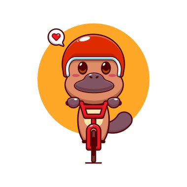 Şirin ornitorenk maskot çizgi film karakteri çizimi bisiklet sürüşü