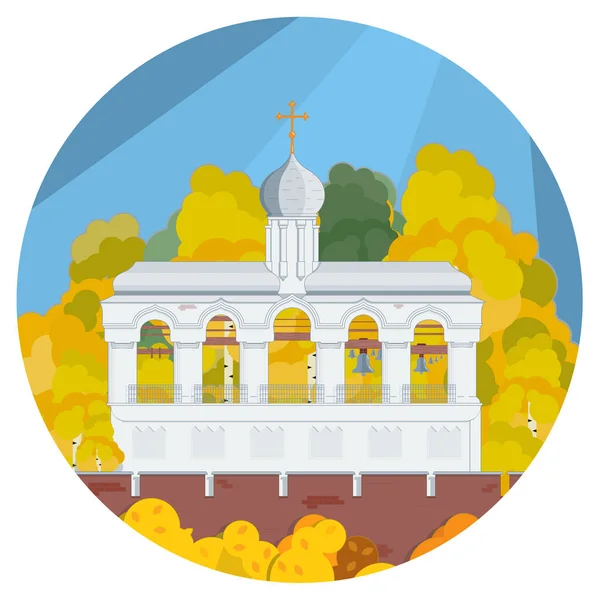 Sophia Bell Tower Kleur Platte Illustratie Velikiy Novgorod Rusland — Stockvector