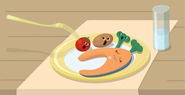 Забавная Еда Вегетарианцы Овощи Заметок Едим Живьем Овощи Боятся Вилок — стоковый вектор