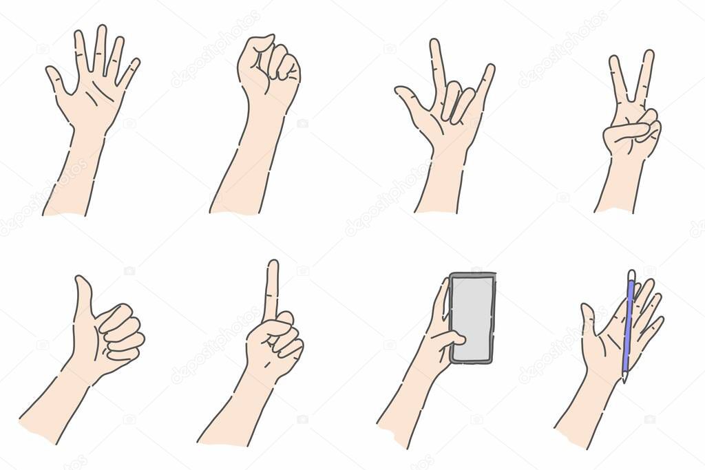 Left Hander's Day, Collection of left hand in various gestures vector.