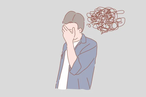 Facepalm Concept Homme Pour Stress Anxiété Malaise Vecteur Confusion — Image vectorielle