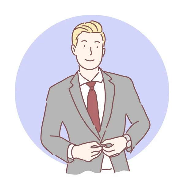 Νεαρός Επιχειρηματίας Έξυπνος Άνετος Όμορφος Άντρας Κοστούμι Έννοια Χέρι Σχέδιο — Διανυσματικό Αρχείο