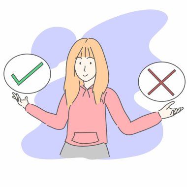 Kadın ayakta duruyor ve balon işaretini tutuyor 