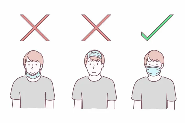 Mannen Med Kirurgmask Hur Man Bär Mask För Att Förebygga — Stock vektor