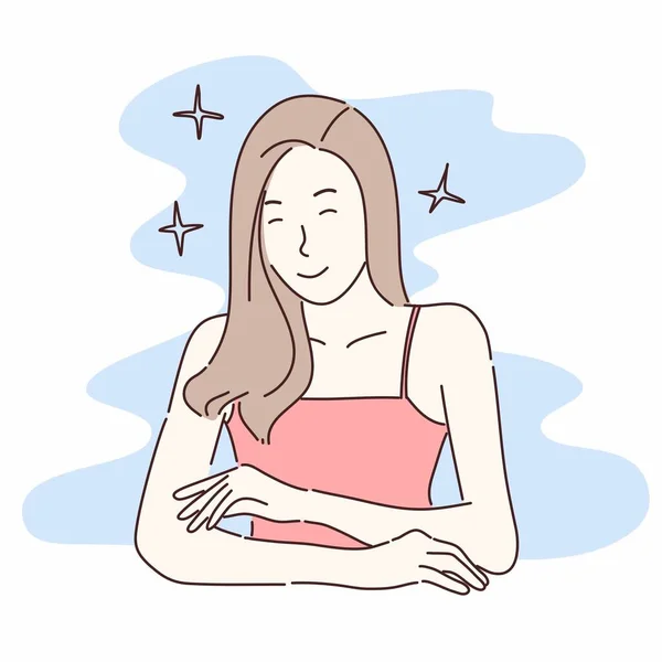 Hermosa Mujer Sonriendo Dibujado Mano Carácter Plano Vector Estilo — Vector de stock