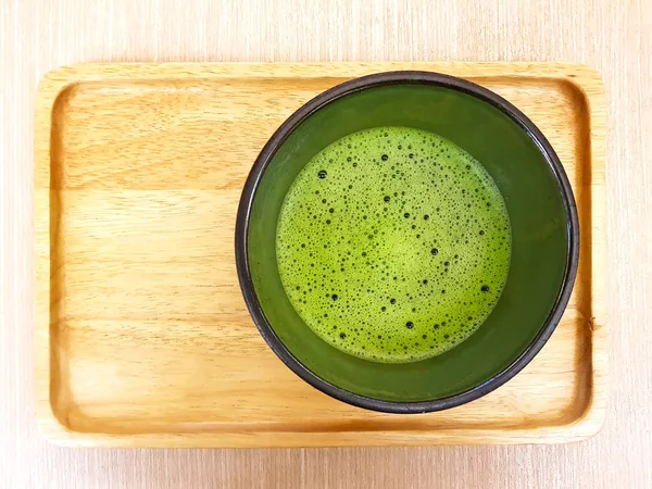 Japonské Čisté Horké Matcha Zelený Čaj Dřevěné Desce — Stock fotografie